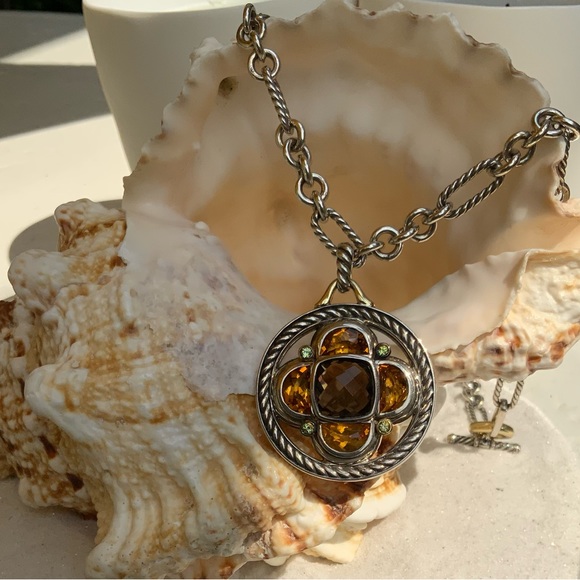 DAVID YURMAN 18k Sterling Half Moon Enhancer + DY 33” Sterling 18k Figaro Chain - Picture 5 of 16